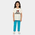 Girls White Round Neck Casual T-Shirt, सफ़ेद, small