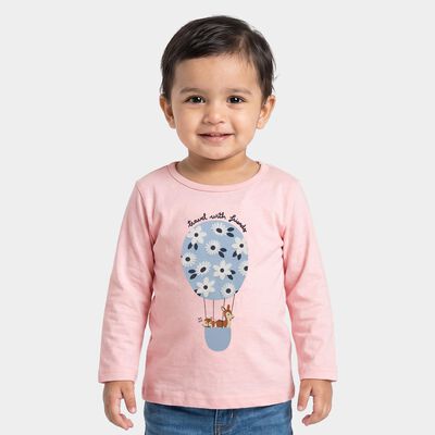 Infants Pink Cotton Round Neck Regular T-Shirt