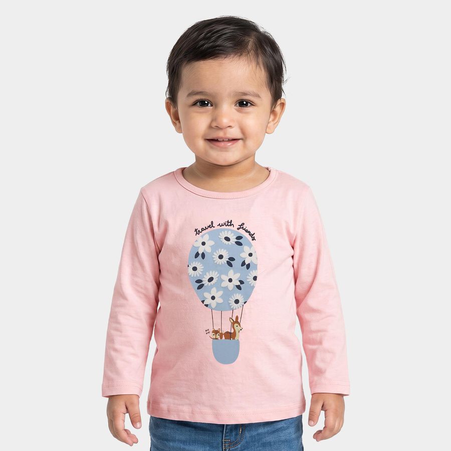 Infants Pink Cotton Round Neck Regular T-Shirt, गुलाबी, large