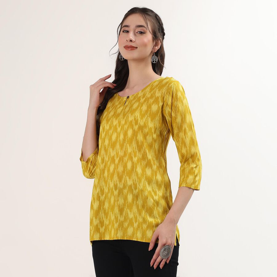 Women's Yellow Notch Neck Floral Printed Kurti, Yellow, large