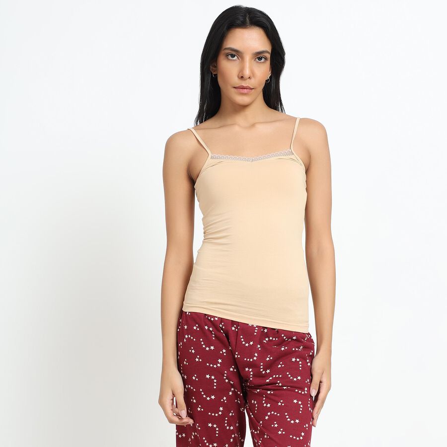 Ladies' Beige Cotton Sweetheart Neck Casual Slip, Beige, large