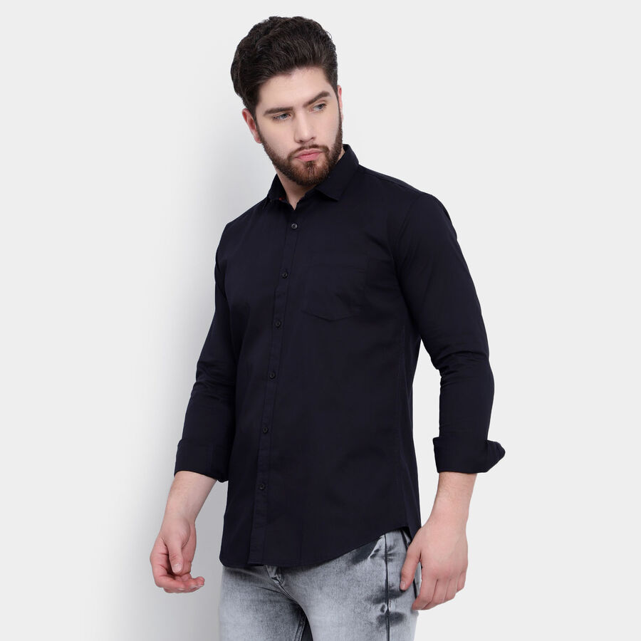 Cotton Solid Casual Shirt, Navy Blue, large image number null