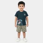 Boys' Teal 100% Cotton Crew Neck Graphic Print Baba Suit, टील ब्लू, small
