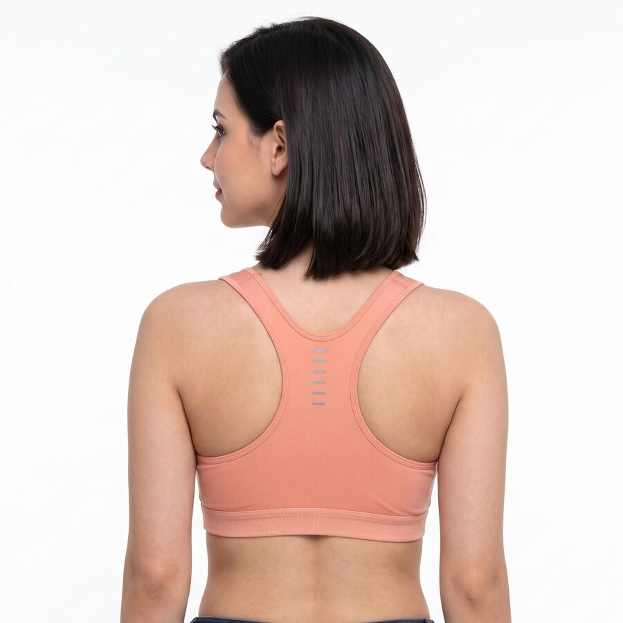 Women's Coral Scoop Neck Sports Bra, Coral, large