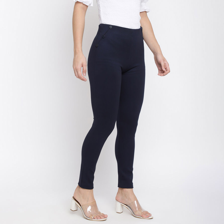 Solid High Rise Skinny Trousers, Navy Blue, large image number null