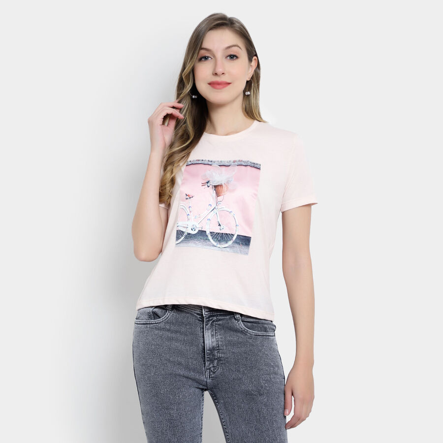 Embellished Round Neck T-Shirt, Pink, large image number null