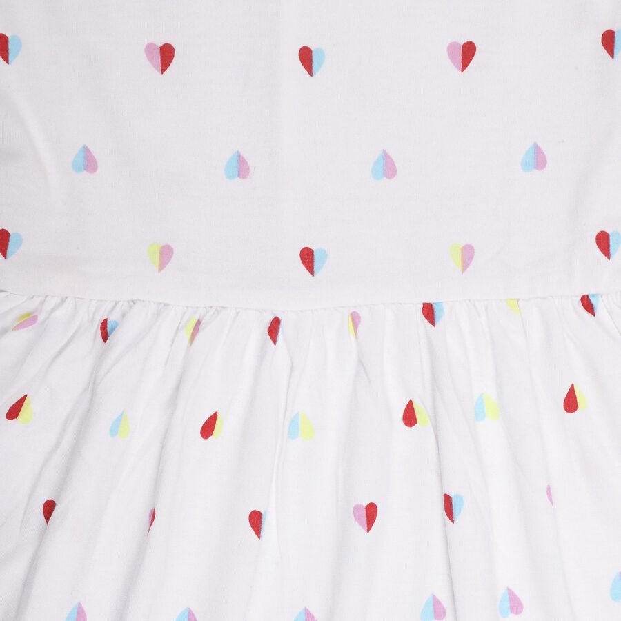 Girls' White Heart Printed Ruffled Sleeve A-Line Frock, Off White, large image number null