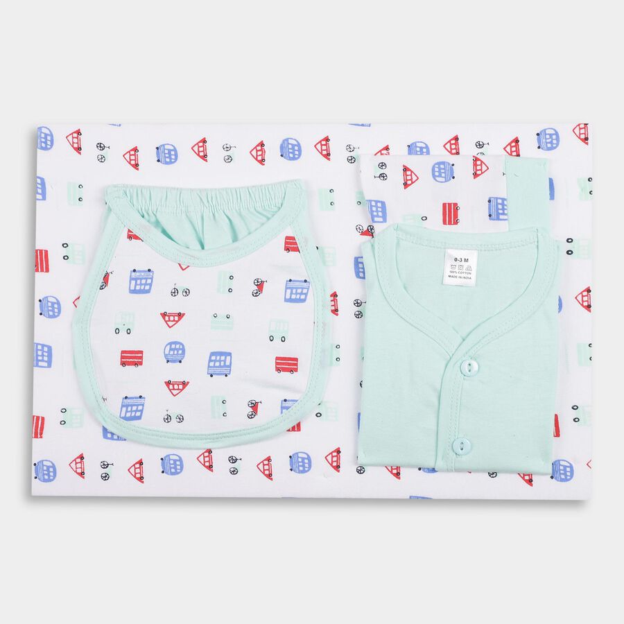 Infants' Cotton Gift Set 5 Pc&nbsp;Gift&nbsp;Set&nbsp;(Top, Shorts, Sheet, Cap, Bib), Light Green, large image number null