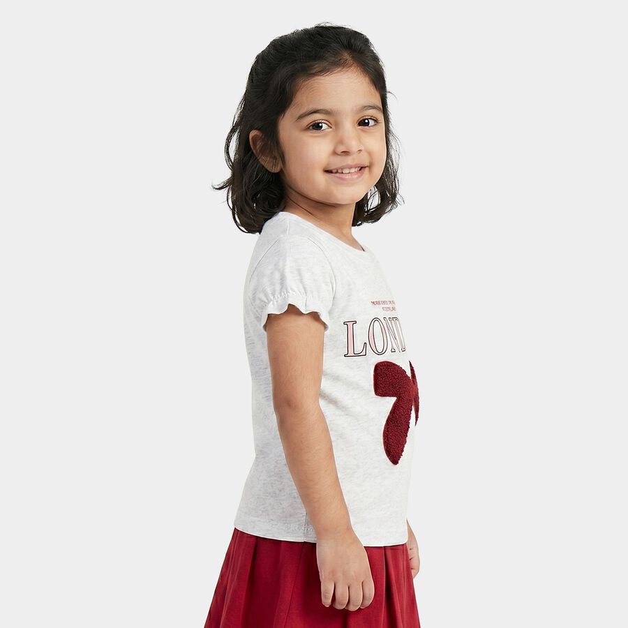 Girls Grey Round Neck Regular T-Shirt, Melange Light Grey, large