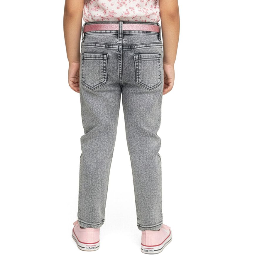 Girls Light Washed Grey Slim Fit Embroidered Jeans, हल्का ग्रे, large image number null