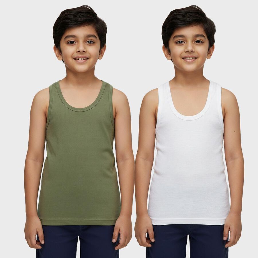 Boys' Multicolour Cotton Round Neck Casual Vest, हल्का हरा, large