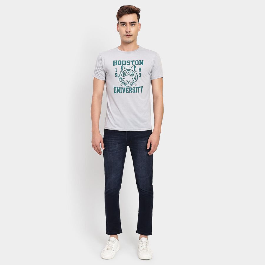 Men's Round Neck Half Sleeves T-Shirt, Light Grey, large
