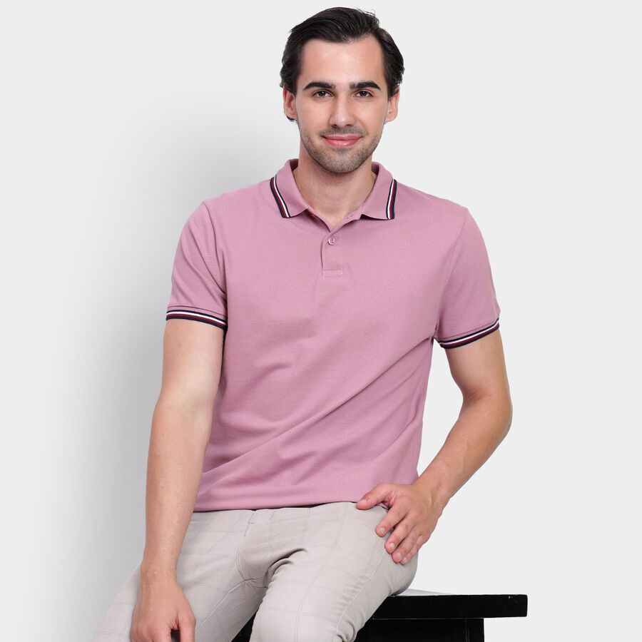 Men's Collared Half Sleeves T-Shirt, गुलाबी, large image number null