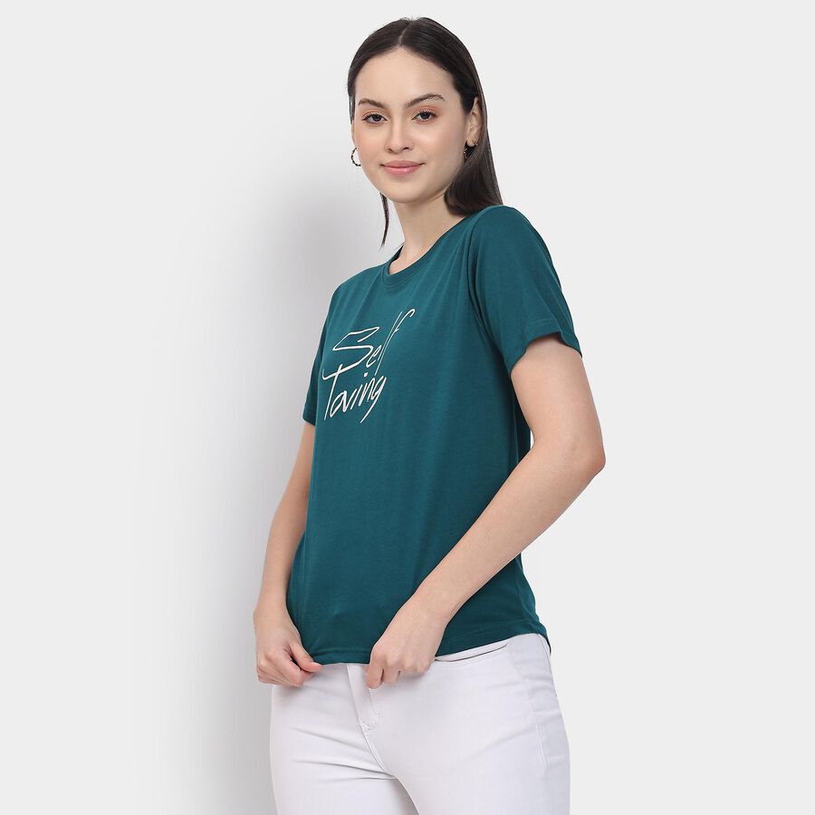 Ladies' Round Neck T-Shirt , गहरा हरा, large