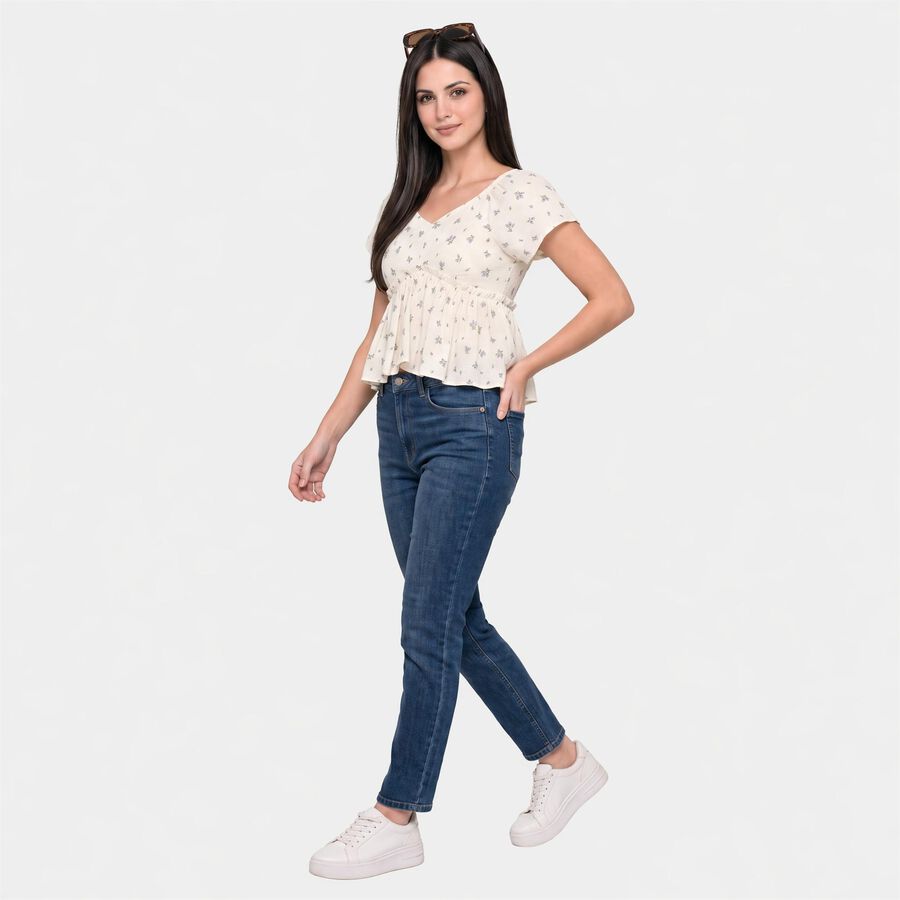 Women's White Floral V Neck Shirt, सफ़ेद, large