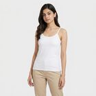 Women's White Cotton Blend Scoop Neck Camisole Slip, सफ़ेद, small