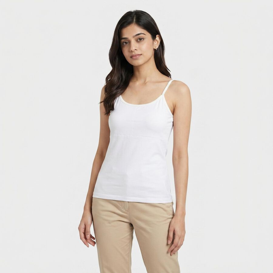 Women's White Cotton Blend Scoop Neck Camisole Slip, सफ़ेद, large