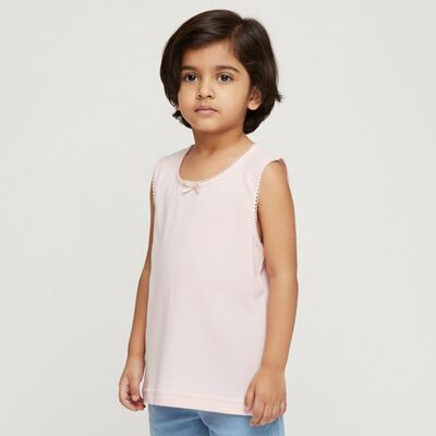 Girls Soft Pink Cotton Round Neck Sleeveless Vest