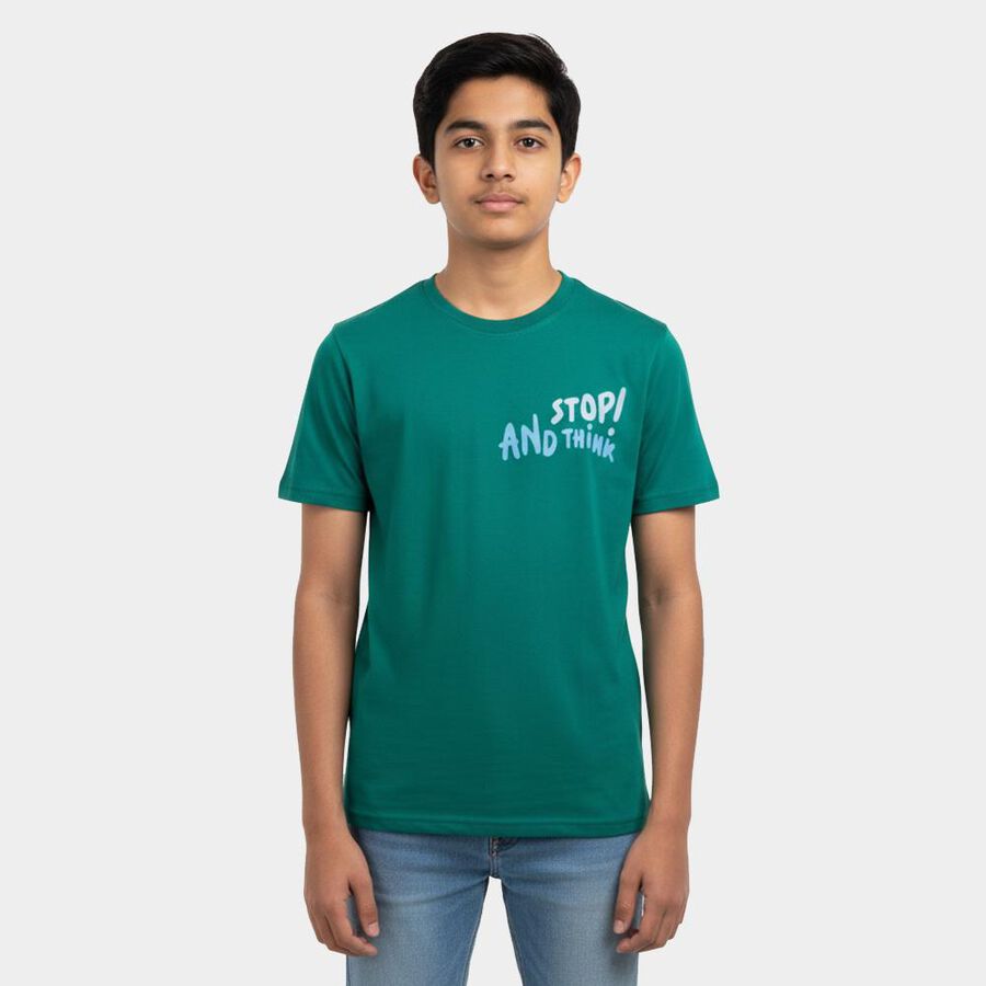 Boys' Half Sleeves T-Shirt, गहरा हरा, large