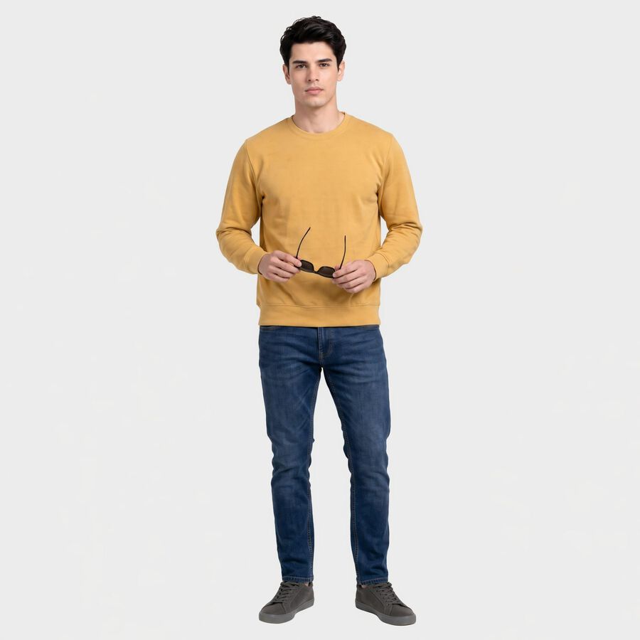 Men's Mustard Crew Neck Pullover Sweatshirt, Mustard, large