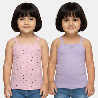 Girls' Lilac Cotton Round Neck Casual Vest