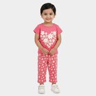 Girls Pink Round Neck Casual Top and Capri Set, गुलाबी, small