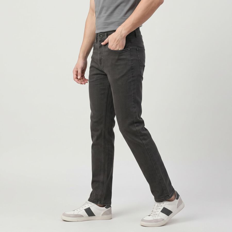 Men's Dark Grey Straight Fit Solid Jeans, Dark Grey, large