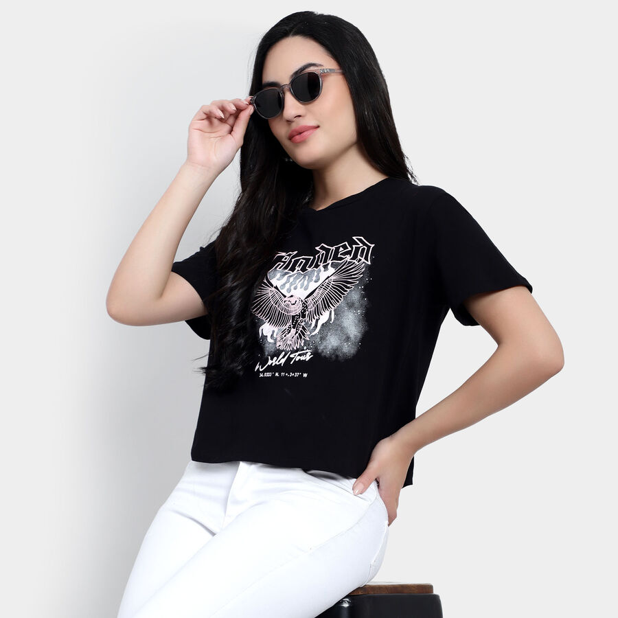 Round Neck T-Shirt, Black, large image number null