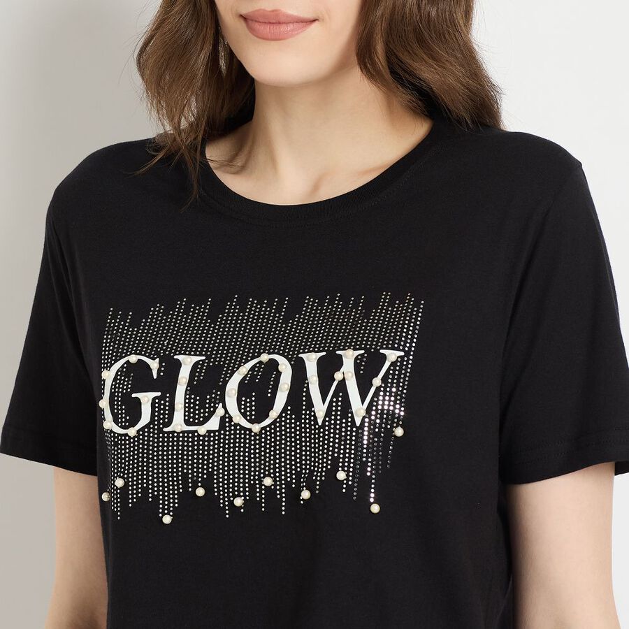 Ladies' Cotton Round Neck T-Shirt, Black, large image number null