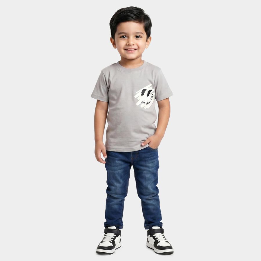 Boys Grey Crew Neck Regular Boys T-Shirt, हल्का ग्रे, large