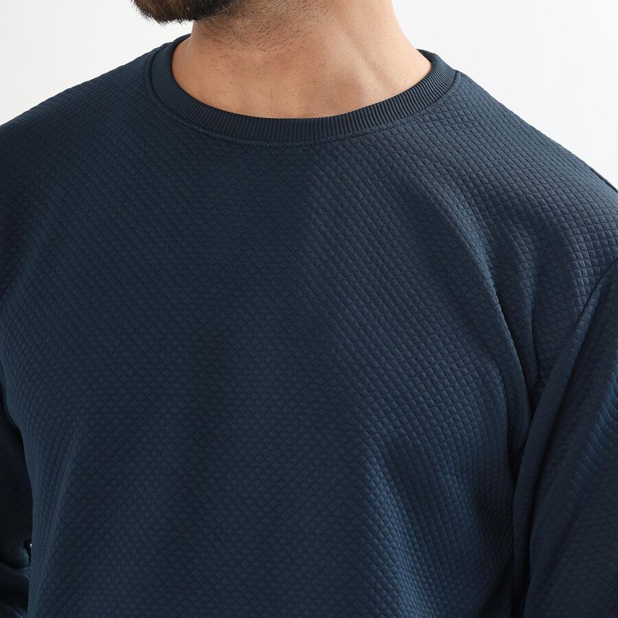 Men's Deep Navy Blue Crew Neck Textured Sweatshirt, Teal Blue, large image number null