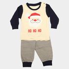 Infants' Beige 100% Cotton Round Neck Santa Graphic Print Baba Suit, Beige, small