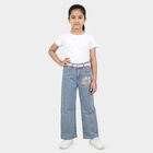 Girls' Light Blue Wide Leg Embroidered Jeans, हल्का नीला, small