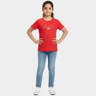 Girls' Fuchsia Cotton Blend Crew Neck Graphic T-Shirt, रानी (फ्यूशिया), small