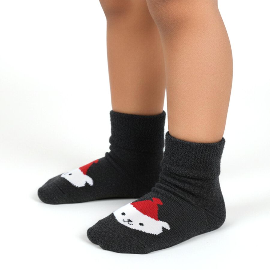Infants Dark Charcoal Black and Light Heather Gray Regular Fit Cartoon Design Pack of 2 Socks, Melange Light Grey, large image number null