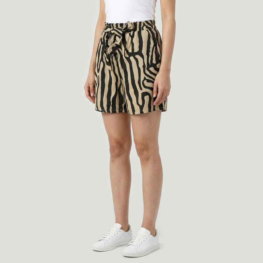 Women's Beige Regular Fit Printed Shorts, Beige, large
