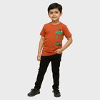Boys Burnt Orange Cotton Round Neck Casual T-Shirt, Brown, small