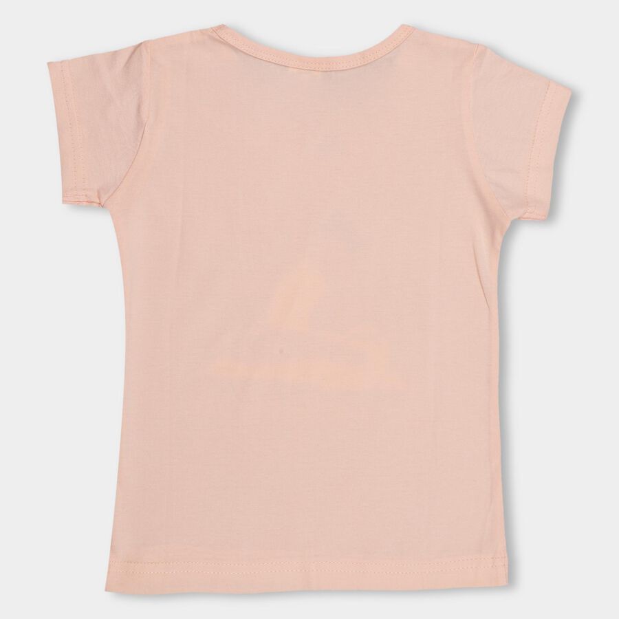 Girls Soft Pink Cotton Crew Neck Short Sleeve T-Shirt, पीच, large image number null
