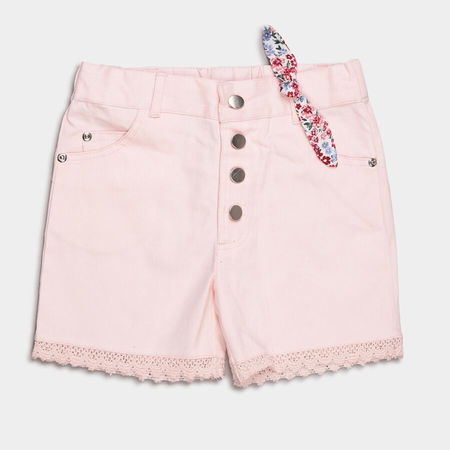 Girls Cotton Solid Shorts, Pink, large image number null