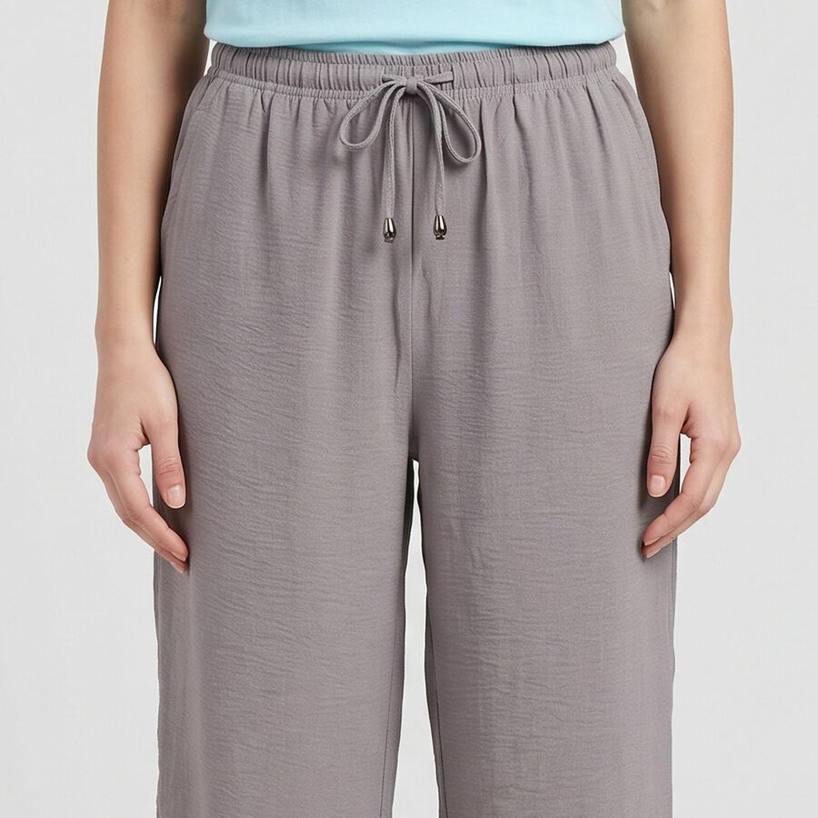 Women's Grey Wide Leg Drawstring Track Pants, Dark Grey, large
