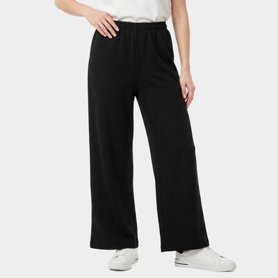 Ladies Black Relaxed Fit Textured Wide Leg Harem Pants