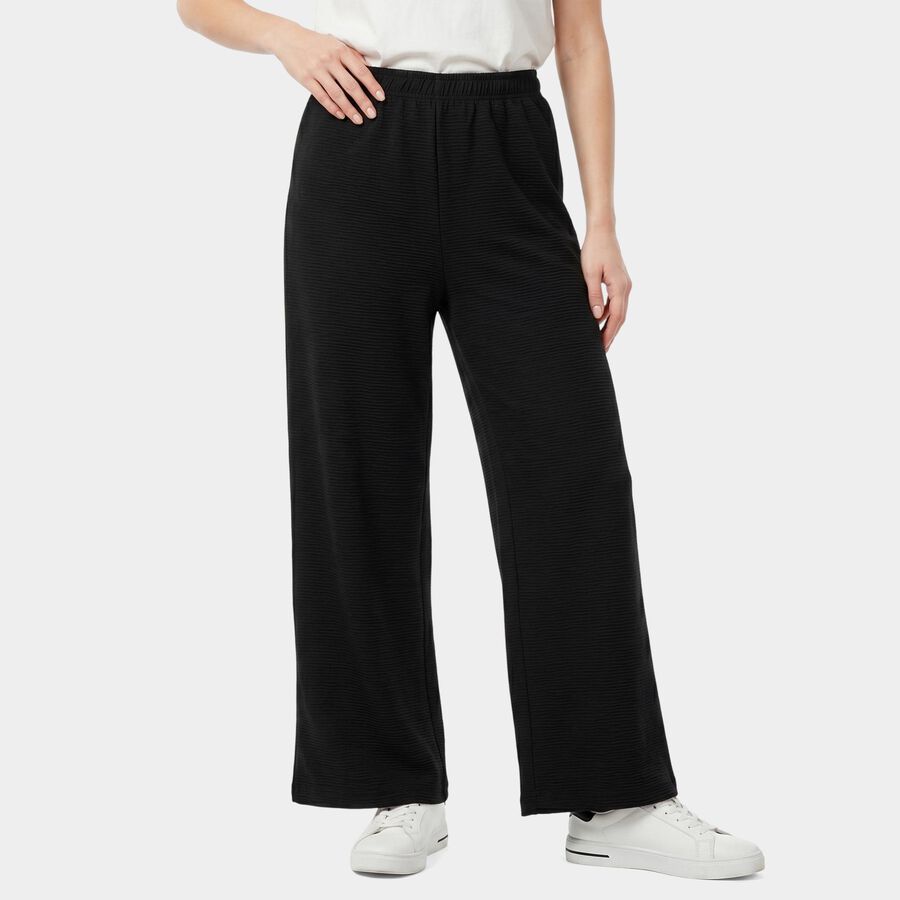 Ladies Black Relaxed Fit Textured Wide Leg Harem Pants, Black, large
