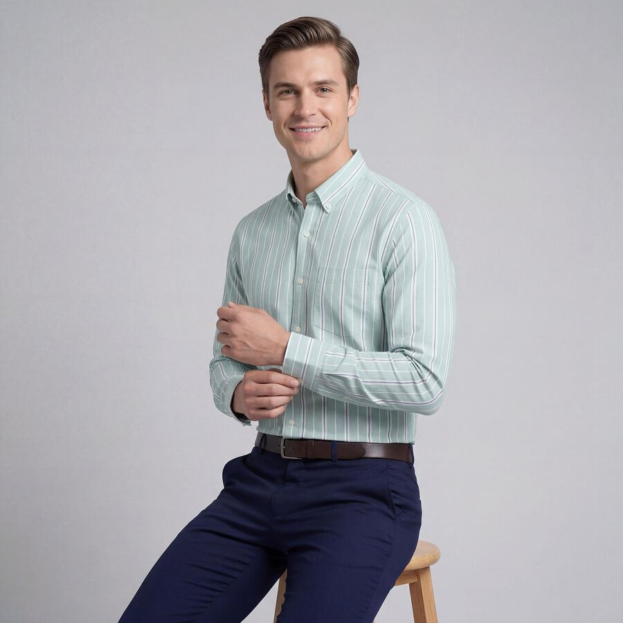 Men's Light Green Spread Collar Classic Formal Shirt, Light Green, large