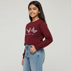 Girls Deep Burgundy Crew Neck Casual Sweatshirt, Wine, small image number null