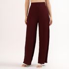 Women's Deep Maroon Wide-Leg Textured Track Pants, भूरा, small image number null