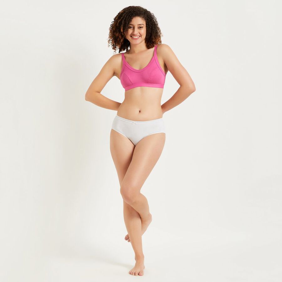 Ladies' 100% Cotton Non-Padded Bra, Fuchsia, large image number null