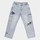 Boys' Light Wash Relaxed Fit Cargo Jeans, हल्का नीला, small image number null