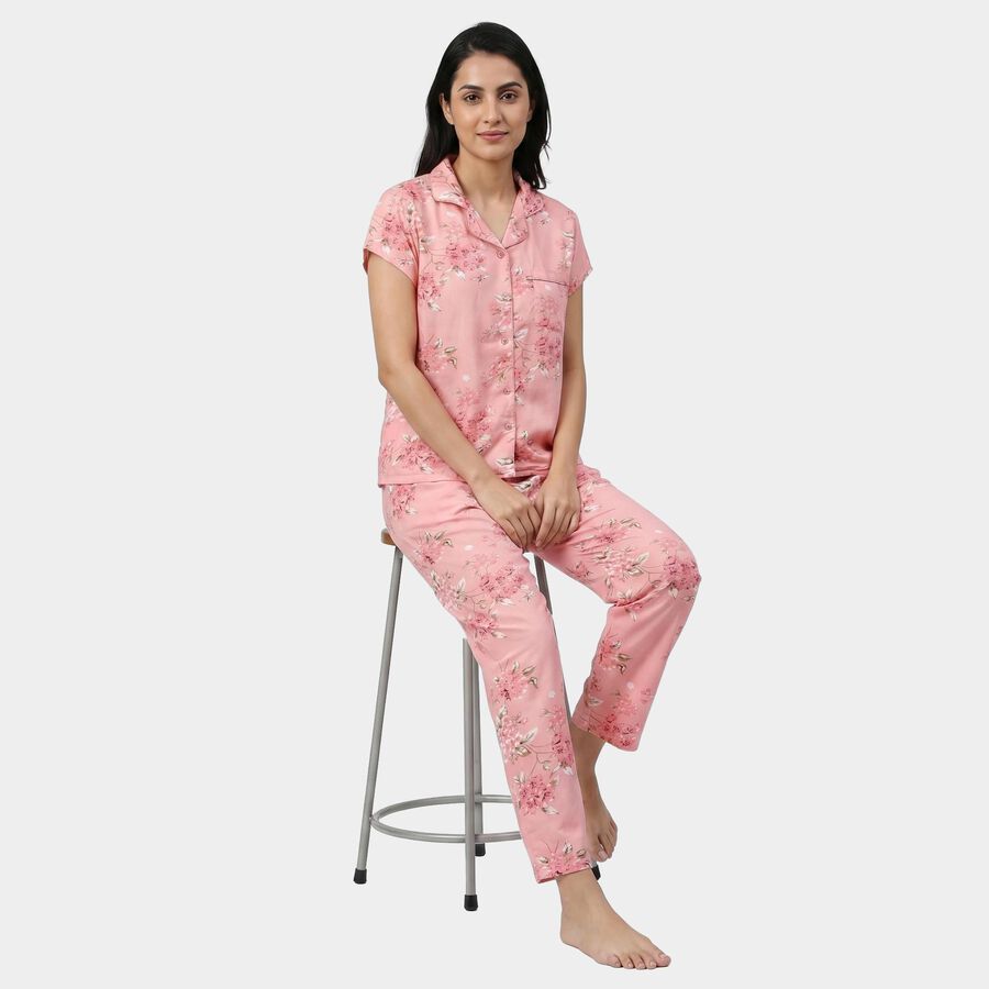 Women's Pink Night Suit, हल्का गुलाबी, large