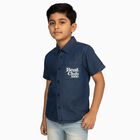 Boys Dark Denim Blue Half Sleeve Classic Casual Shirt, Mid Blue, small image number null