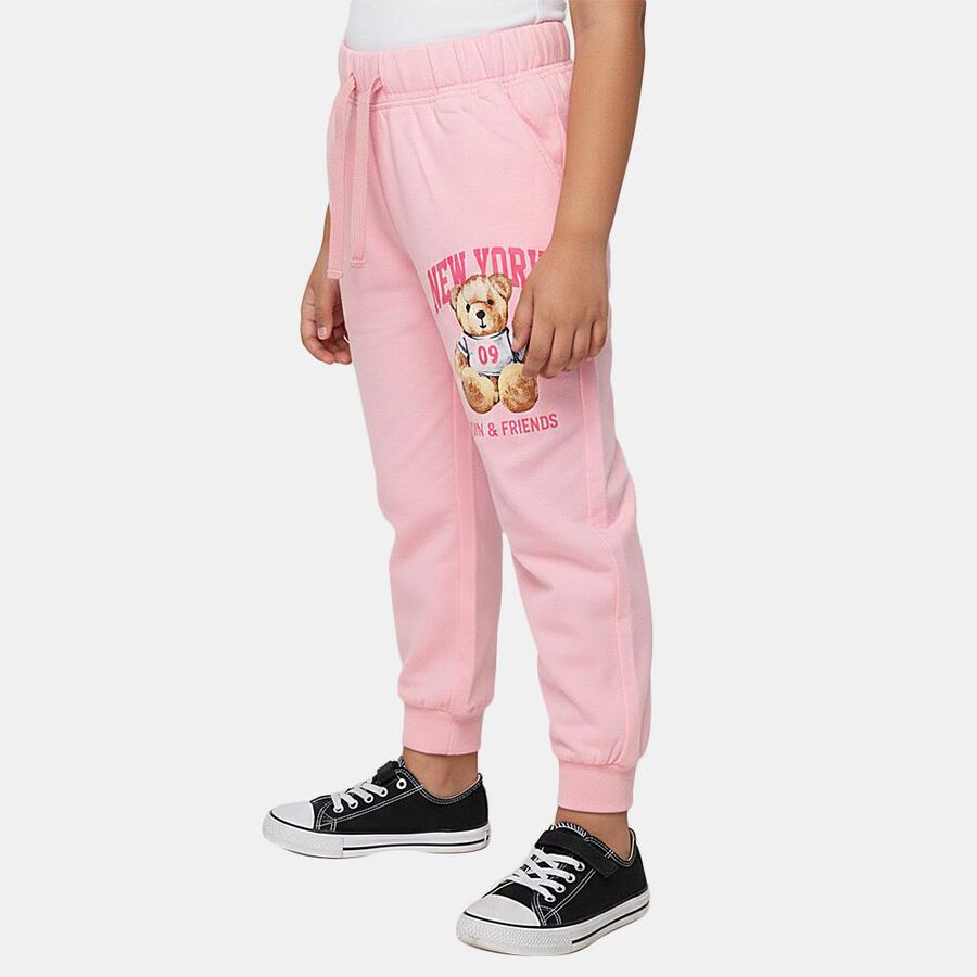 Girls' Pink Regular Fit Teddy Bear Printed Pyjama, हल्का गुलाबी, large
